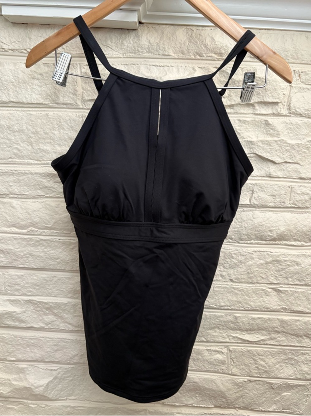 Lands End Solid Black High Neck Tankini Top Keyhole Opening Women’s 8